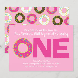 Donuts colorés 1er anniversaire Invitations