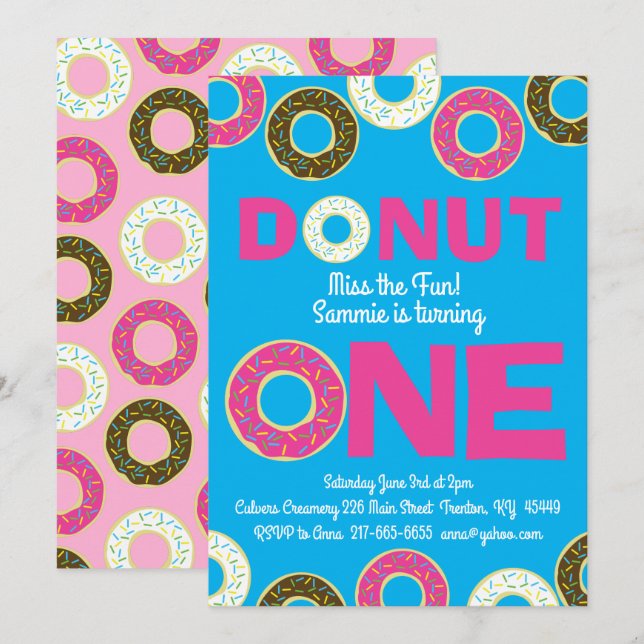 Donuts colorés 1er anniversaire Invitations (Devant / Derrière)
