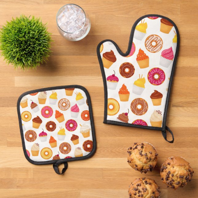 Donuts & Cupcakes  Ofenhandschuh & Topflappen-Set (Oben Unten)