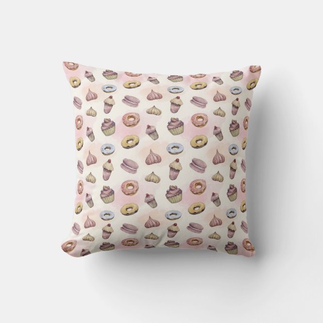 Donuts Cupcakes Pink Watercolor Whimsical Trendy Kissen (Vorderseite)