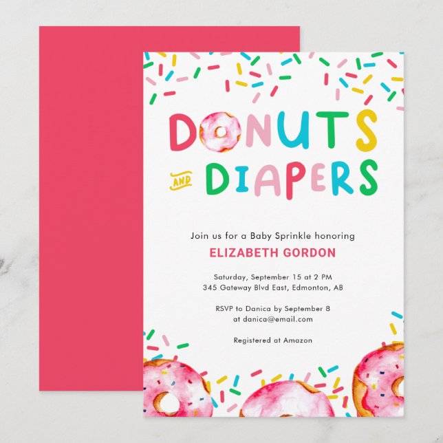 Donuts & Diapers Baby Sprinkle Niedlicher Spaß I Einladung (Vorne/Hinten)