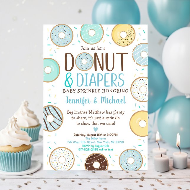Donuts & Diapers Blue Donut Baby Sprinkle Einladung (Von Creator hochgeladen)