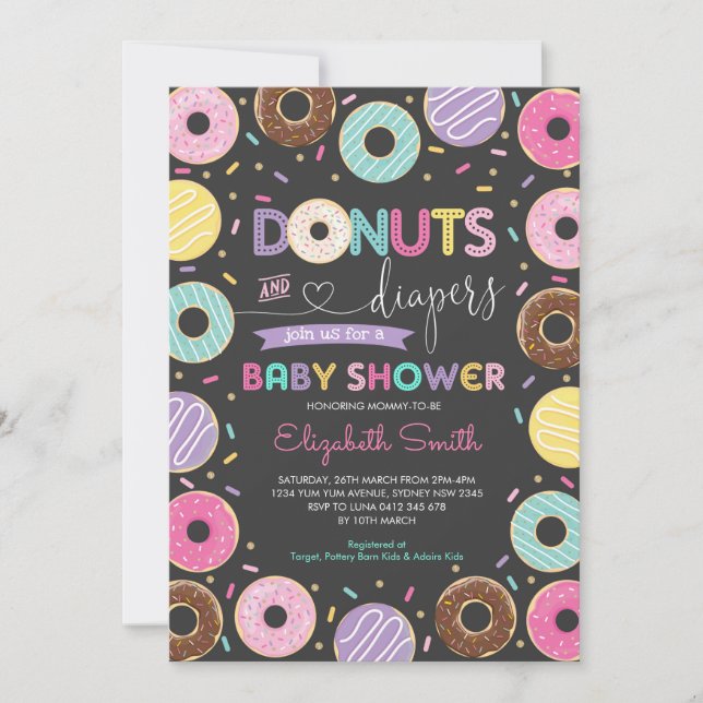 Donuts & Diapers Doughnut Baby Showboard Einladung (Vorderseite)