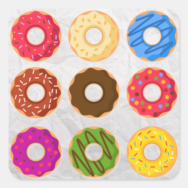 Donuts Donuts und Donuts Quadratischer Aufkleber (Vorderseite)