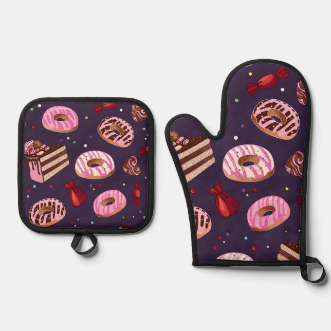 Donuts Druck Ofenhandschuh & Topflappen-Set (Vorderseite)
