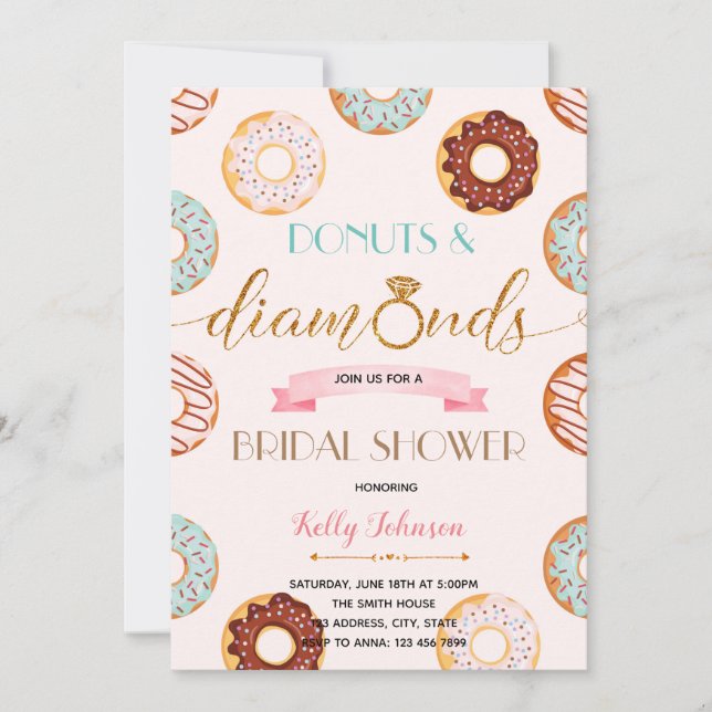 Donuts et diamant carte de fête de douche de la ma (Devant)