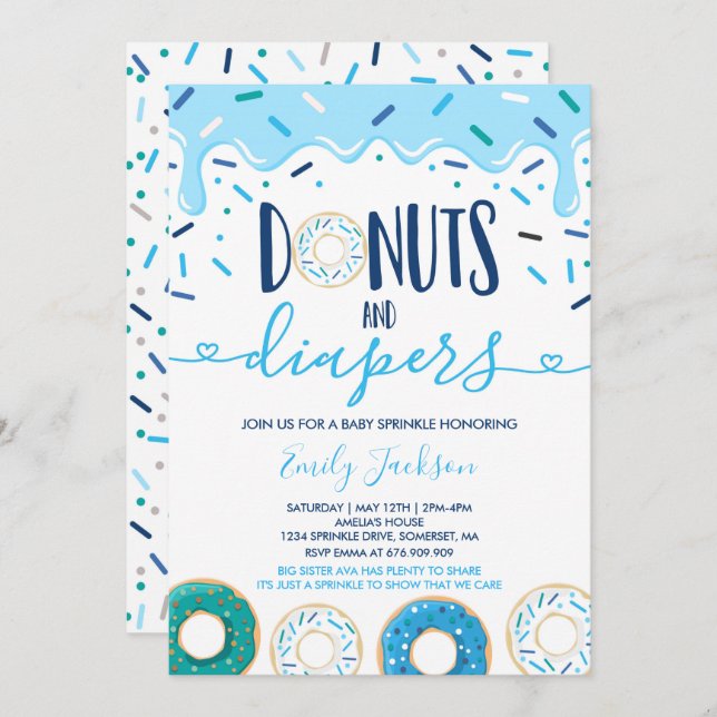 Donuts Et Diapeurs Bébé Sprinkle Invitation (Devant / Derrière)