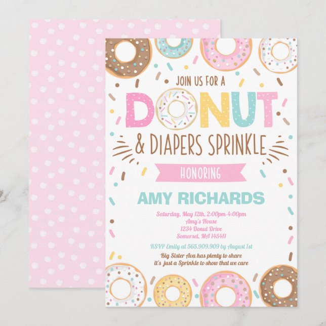 Donuts Et Diapeurs Bébé Sprinkle Invitation (Devant / Derrière)