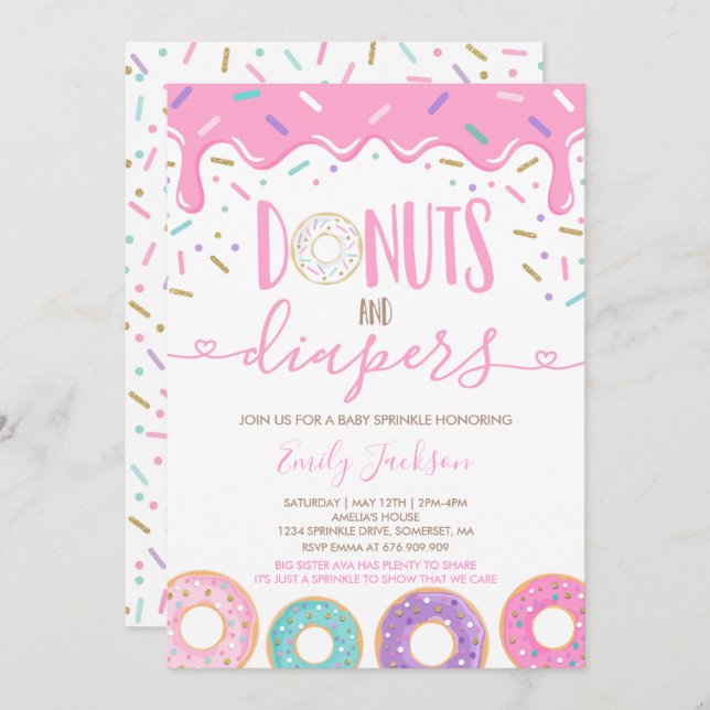 Donuts Et Diapeurs Invitation À Saupoudrer (Devant / Derrière)