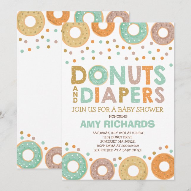 Donuts Et Diapeurs Invitation Baby shower (Devant / Derrière)