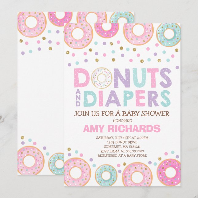 Donuts Et Diapeurs Invitation Baby shower (Devant / Derrière)
