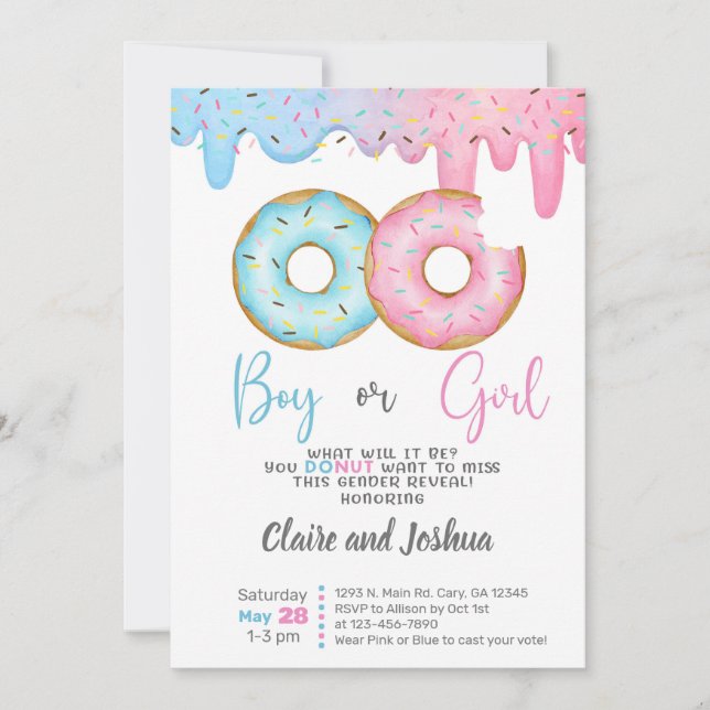 Donuts Gender Reveal invitation, he or she. Einladung (Vorderseite)