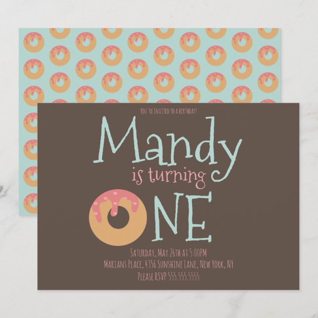 Donuts Hearts Birthday Valentinstag Party Einladung (Vorne/Hinten)
