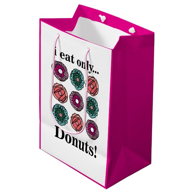 Donuts Ich esse nur Donuts Mittlere Geschenktüte (Vorderseite Schrägansicht)