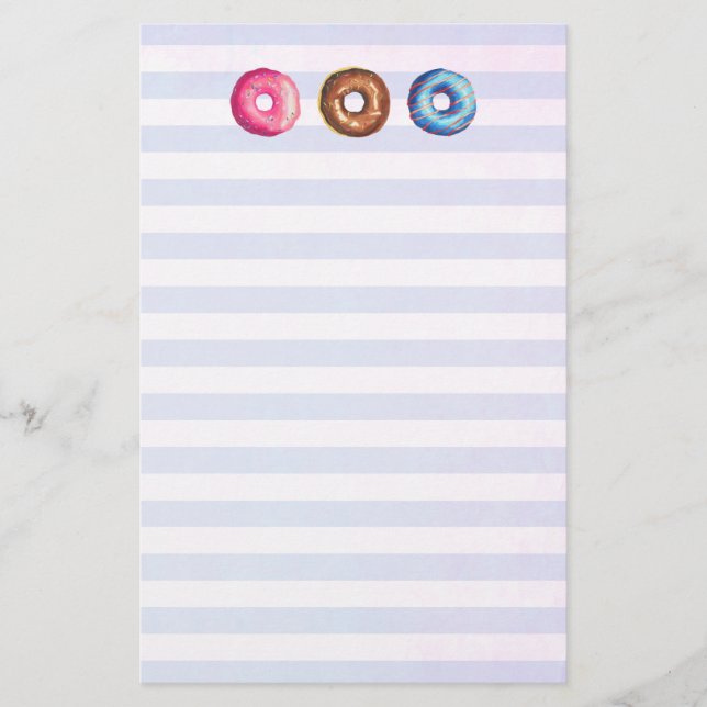 Donuts in rosa Schokolade und blau Briefpapier (Vorderseite)
