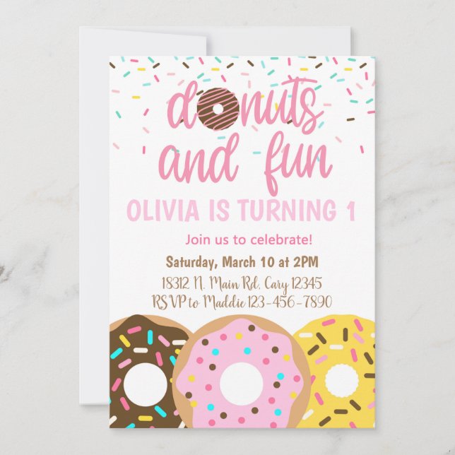 Donuts invitation d'anniversaire fille, beignet &  (Devant)