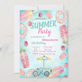 Donuts, Macaroons, Eiscreme Bike Geburtstagsparty Einladung