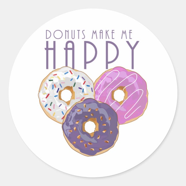 Donuts machen mich glücklich runder aufkleber (Vorderseite)
