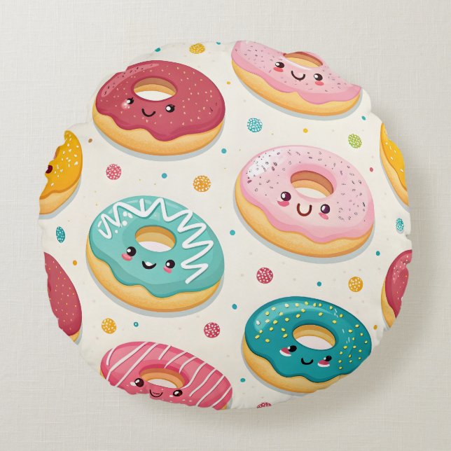 Donuts-Muster Rundes Kissen (Vorderseite)