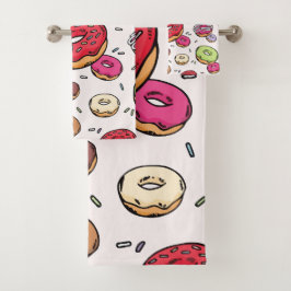 Donuts nahtloses Muster Badhandtuch Set