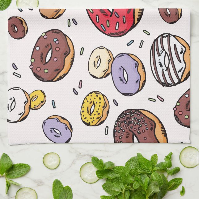 Donuts nahtloses Muster Geschirrtuch (Gefaltet)