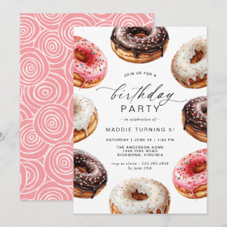 Donuts | Niedliche Dessert Thema Girl's Birthday P Einladung
