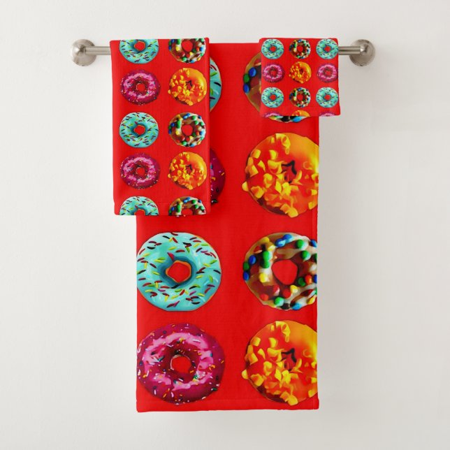 Donuts on red badhandtuch set (Insitu)