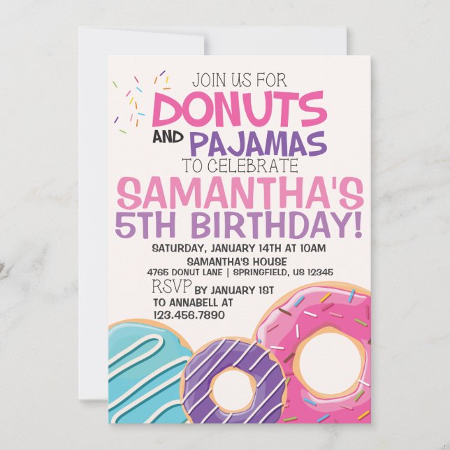 Donuts & Pajamas Einladung zum Geburtstag | 12,7x1 (Vorderseite)