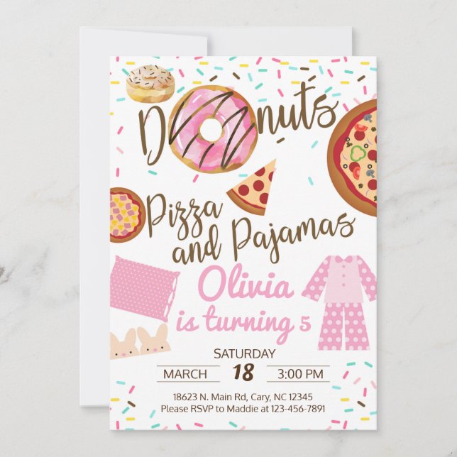 Donuts, pizzas et pyjamas, invitation au sommeil. (Devant)