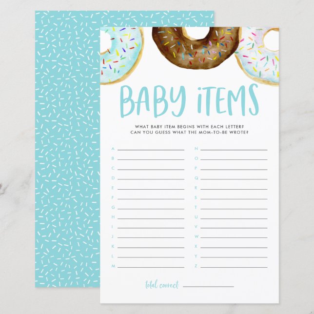 Donuts Raten Sie die Babyartikel Babydusche Spiel (Vorne/Hinten)