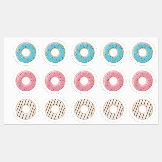 Donuts Rosa Blau und Bisse Creme 3x Set Etiketten (Blatt)