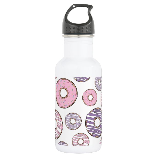 Donuts, rosa Donuts, Lila Donuts Edelstahlflasche (Vorderseite)