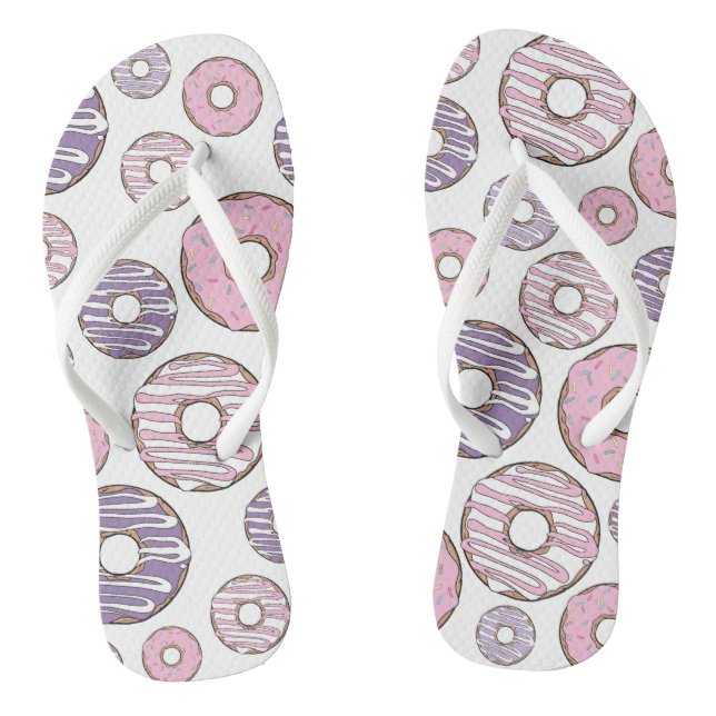 Donuts, rosa Donuts, Lila Donuts Flip Flops (Fußbett)