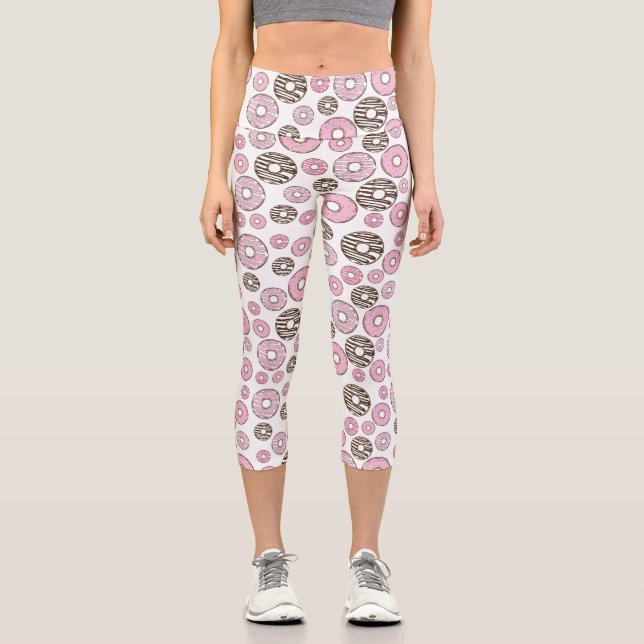Donuts, rosa Donuts, weiße Donuts Capri Leggings (Vorderseite)