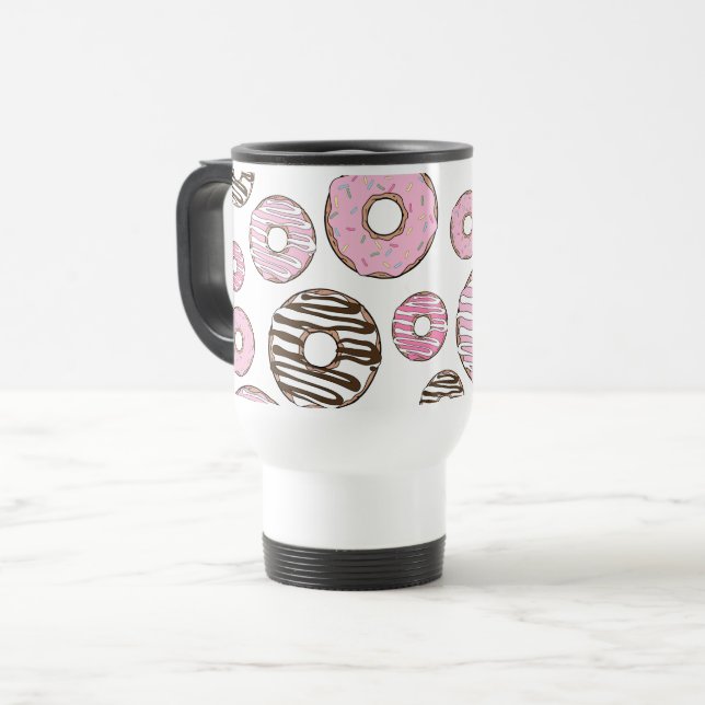 Donuts, rosa Donuts, weiße Donuts Reisebecher (Vorderseite Links)