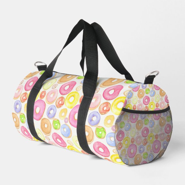 Donuts Rosa, Gelb und Grün Duffle Bag (Rechte Ecke)