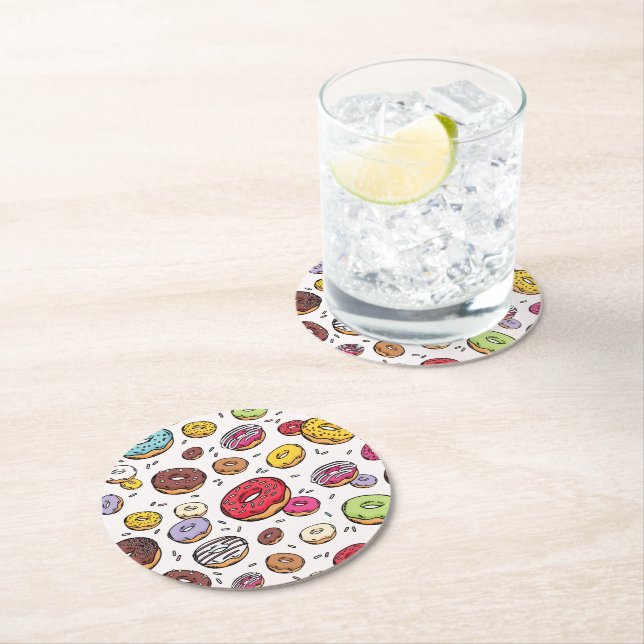 Donuts seamless pattern runder pappuntersetzer (Vor Ort)