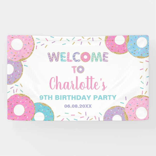 Donuts Sprinkles Geburtstagsdusche Hintergrund Banner (Horizontal)