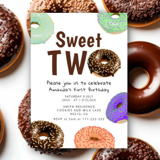Donuts Süße Zwei 2. Geburtstag Einladung