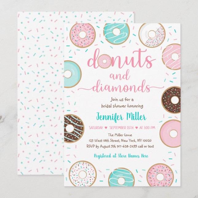 Donuts und Diamanten-Brautparty Einladung (Vorne/Hinten)
