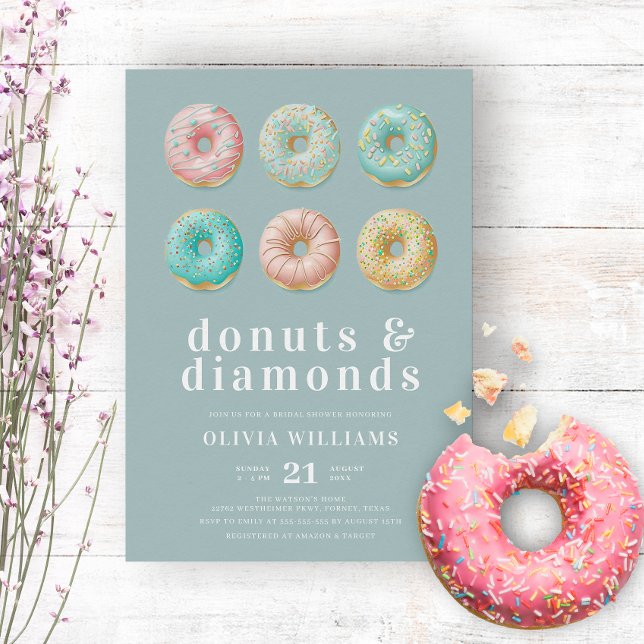 Donuts und Diamonds Chic Mint Green Brautparty Einladung (Von Creator hochgeladen)