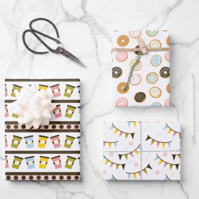 Donuts und Garlands Pastell Bäckerei Geburtstag Geschenkpapier Set (Vorderseite)
