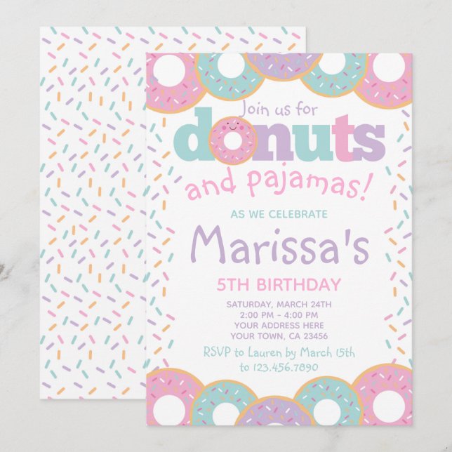 Donuts und Pajamas Einladung (Vorne/Hinten)
