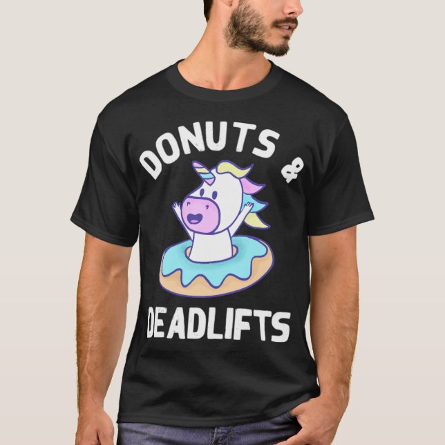 Donuts und Totenlifte Einhorn-Weightlift-Archäolog T-Shirt (Vorderseite)