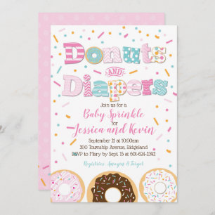 Donuts und Windeln Baby Girl Sprinkle oder Dusche Einladung