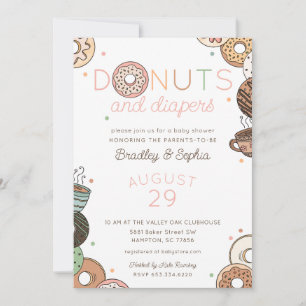 Donuts und Windeln Baby Mädchen Shower Einladung