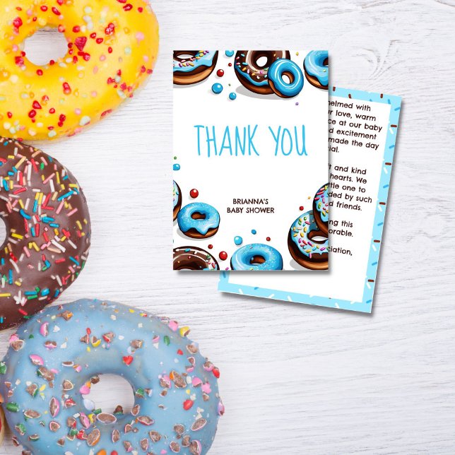 Donuts und Windeln blaubraune Babydusche Dankeskarte (Donuts and diapers blue brown donuts and sprinkles baby shower thank you cards)