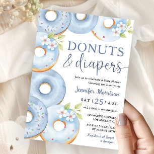 Donuts und Windeln Blaues Jungen-Baby-Shower Einladung