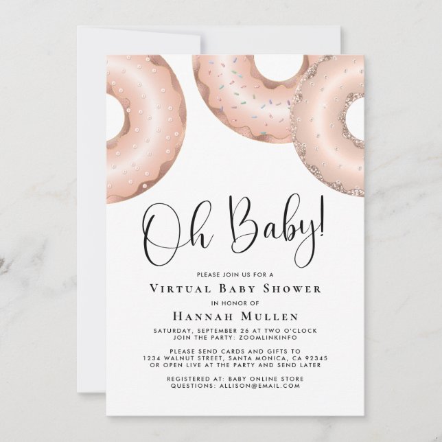 Donuts Virtual Baby Shower Rose Gold Einladung (Vorderseite)