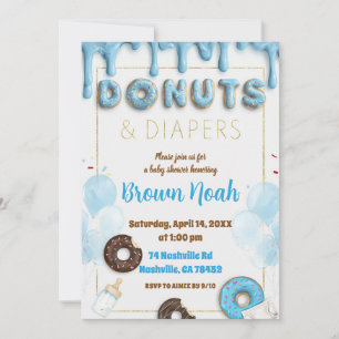 Donuts & Windeln Babyparty-Einladung Blaue Donut Einladung